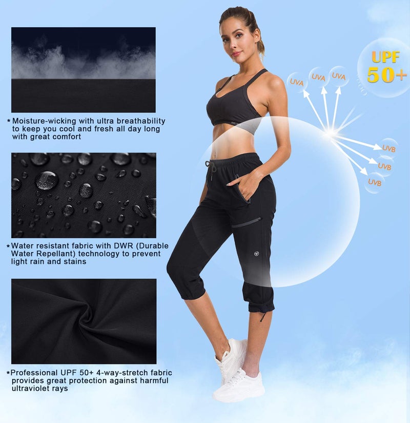 ChinFun Women's Hiking Capris Pants Outdoor Quick Dry Cargo Cropped Pants Water Resistant UPF 50+ Black L - Image 3